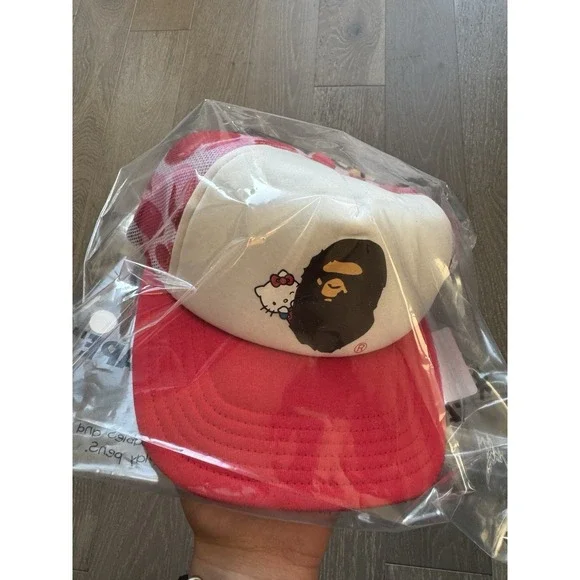 A BATHING APE Sanrio Hello Kitty ABC CAMO MESH CAP HAT Pink ONE SIZE ❤️✅ IN HAND - Picture 8 of 12